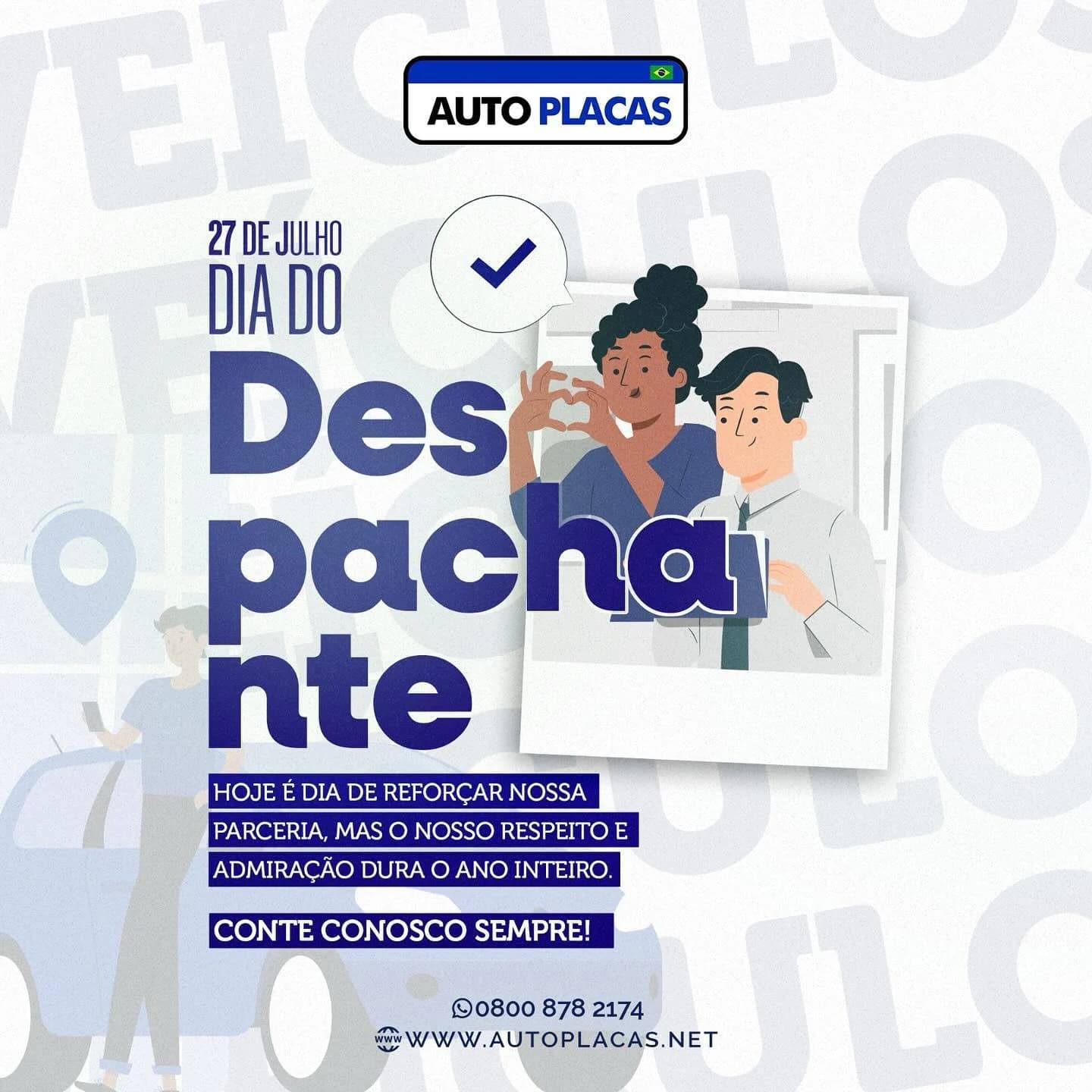 Arte da Auto Placas para o Dia do Despachante com ilustração de profissionais