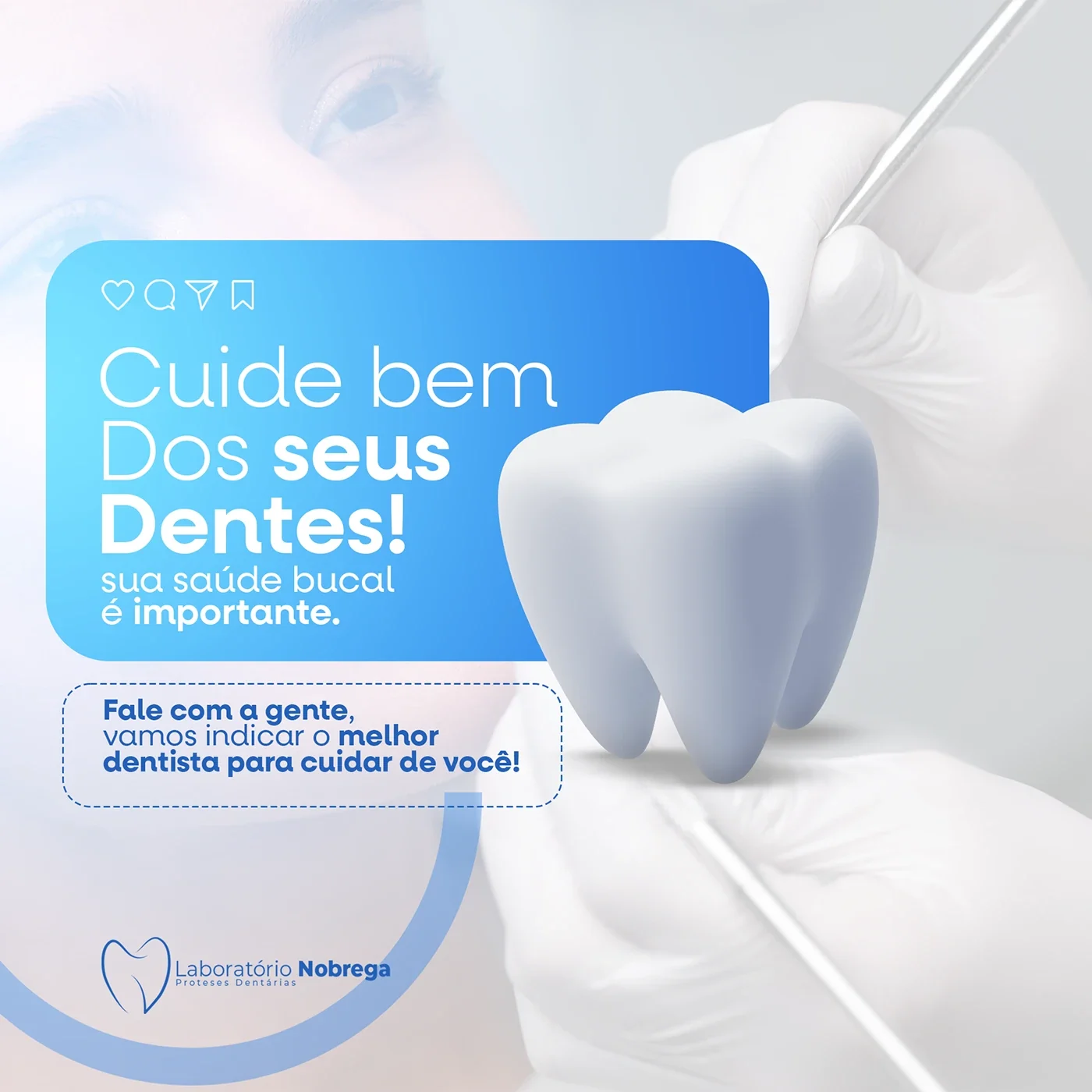 Publicação azul-clara sobre cuidados com os dentes